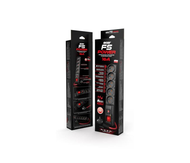 HSK DATA Acar F5 Power 16A - 5 gniazd, 1,5m, czarna - 663611 - zdjęcie 2